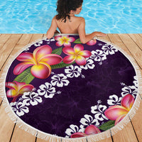 Purple Polynesia Beach Blanket Plumeria With Hibiscus Pattern Tropical Vibes