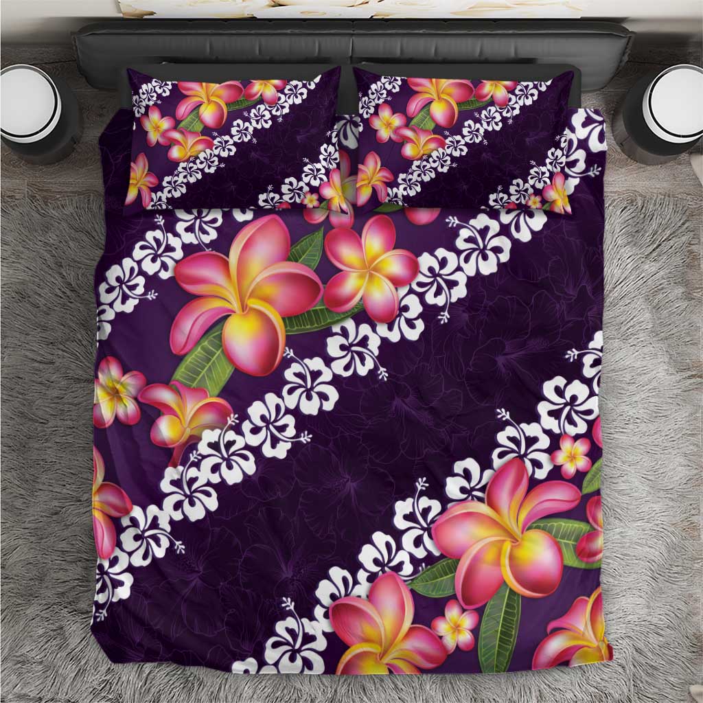 Purple Polynesia Bedding Set Plumeria With Hibiscus Pattern Tropical Vibes LT14 Purple - Polynesian Pride