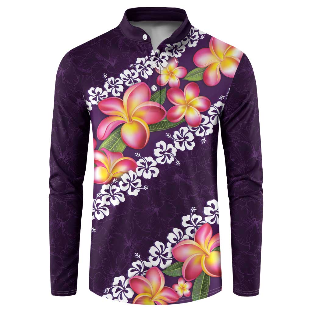 Purple Polynesia Button Sweatshirt Plumeria With Hibiscus Pattern Tropical Vibes