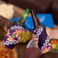Purple Polynesia 4 in 1 Can Cooler Tumbler Plumeria With Hibiscus Pattern Tropical Vibes