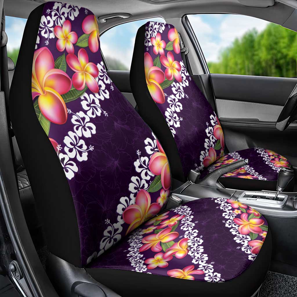 Purple Polynesia Car Seat Cover Plumeria With Hibiscus Pattern Tropical Vibes LT14 - Polynesian Pride