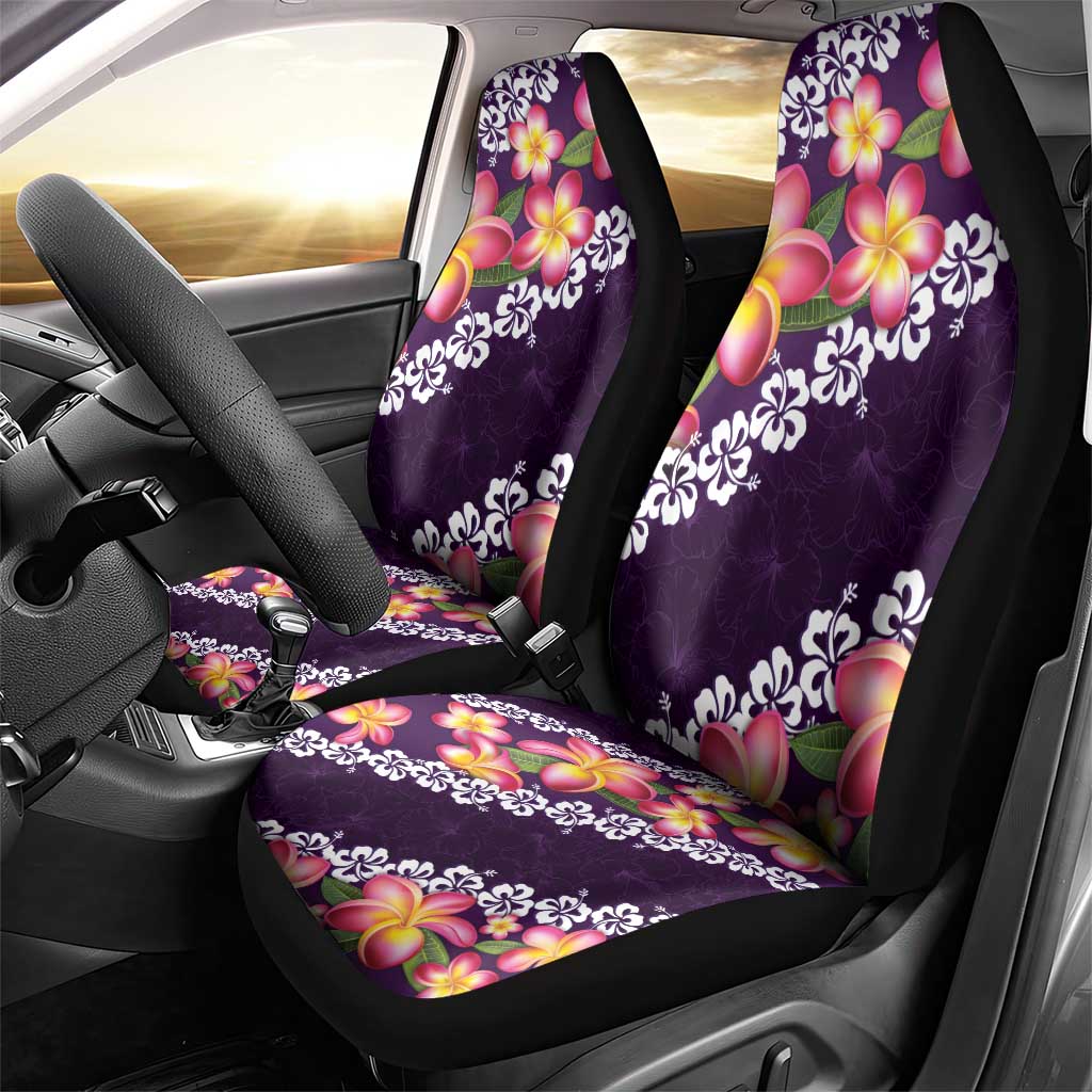 Purple Polynesia Car Seat Cover Plumeria With Hibiscus Pattern Tropical Vibes LT14 - Polynesian Pride