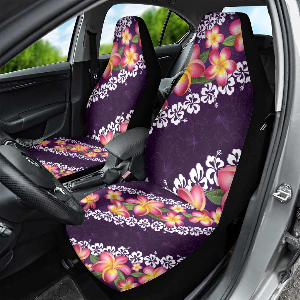 Purple Polynesia Car Seat Cover Plumeria With Hibiscus Pattern Tropical Vibes LT14 - Polynesian Pride
