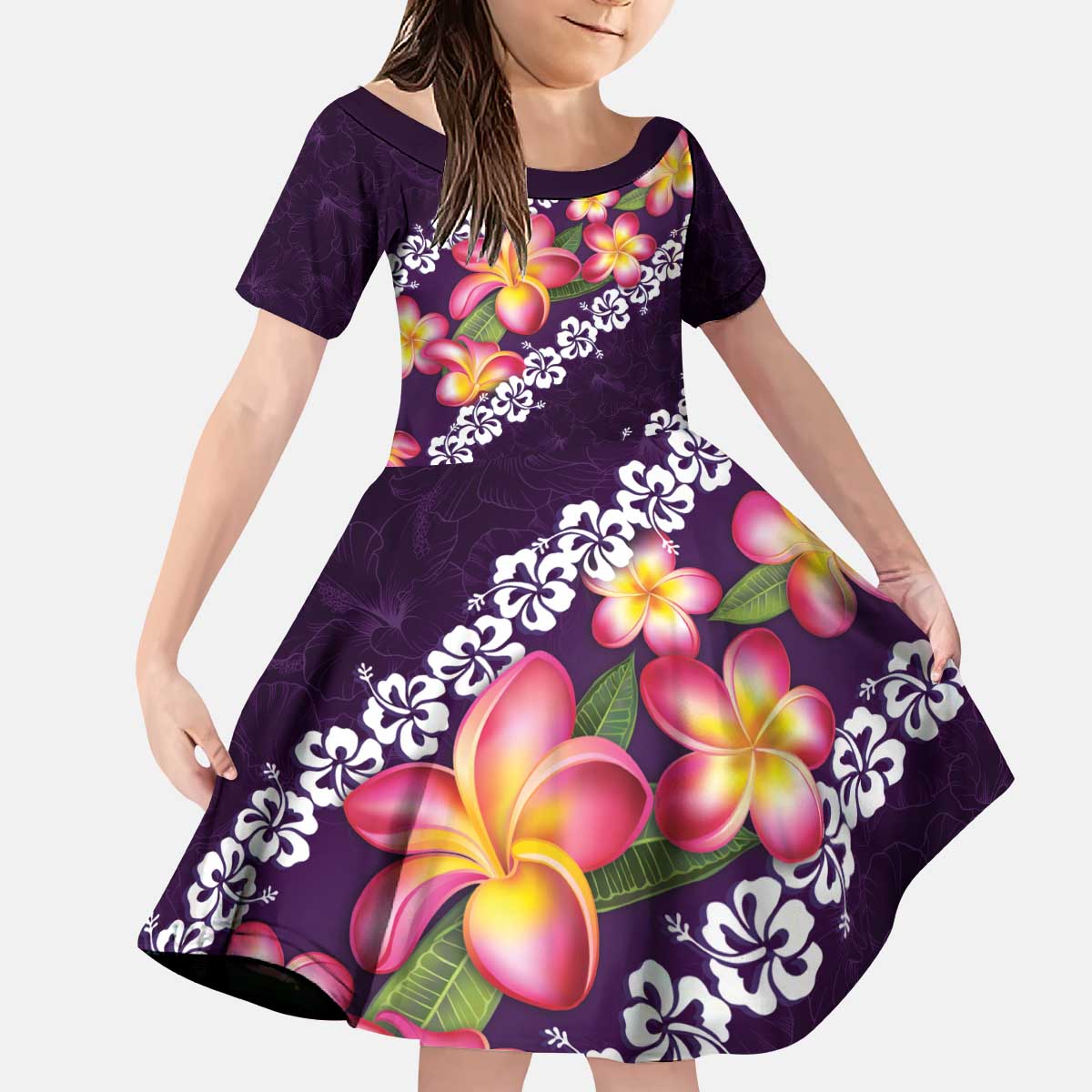 Purple Polynesia Family Matching Puletasi and Hawaiian Shirt Plumeria With Hibiscus Pattern Tropical Vibes