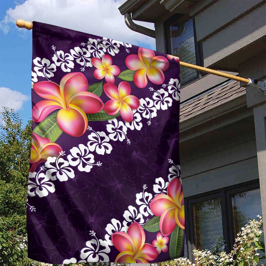 Purple Polynesia Garden Flag Plumeria With Hibiscus Pattern Tropical Vibes LT14 - Polynesian Pride
