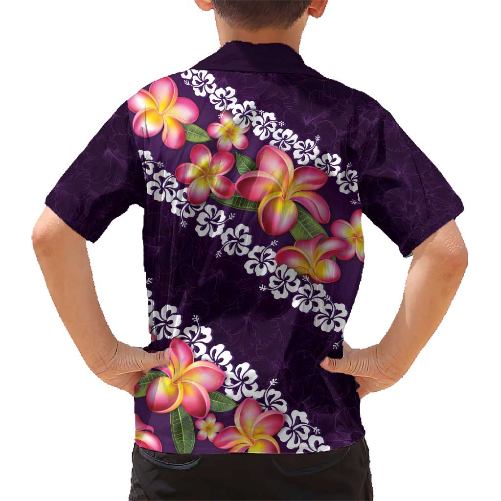 Purple Polynesia Kid Hawaiian Shirt Plumeria With Hibiscus Pattern Tropical Vibes LT14 - Polynesian Pride