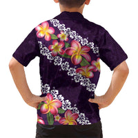 Purple Polynesia Kid Hawaiian Shirt Plumeria With Hibiscus Pattern Tropical Vibes LT14 - Polynesian Pride