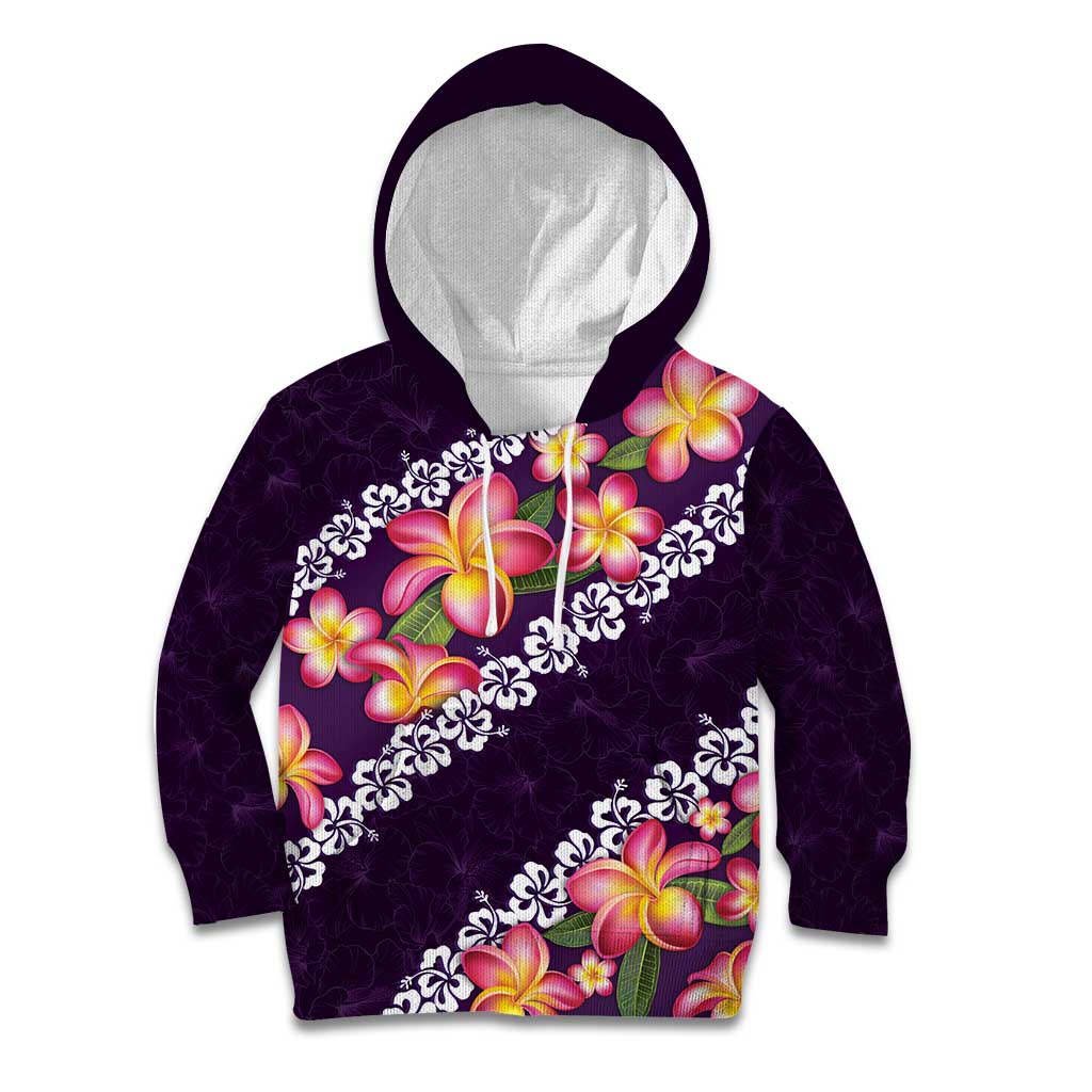 Purple Polynesia Kid Hoodie Plumeria With Hibiscus Pattern Tropical Vibes LT14 Hoodie Purple - Polynesian Pride