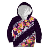 Purple Polynesia Kid Hoodie Plumeria With Hibiscus Pattern Tropical Vibes LT14 Hoodie Purple - Polynesian Pride