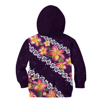Purple Polynesia Kid Hoodie Plumeria With Hibiscus Pattern Tropical Vibes LT14 - Polynesian Pride
