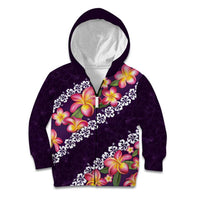 Purple Polynesia Kid Hoodie Plumeria With Hibiscus Pattern Tropical Vibes LT14 Zip Hoodie Purple - Polynesian Pride