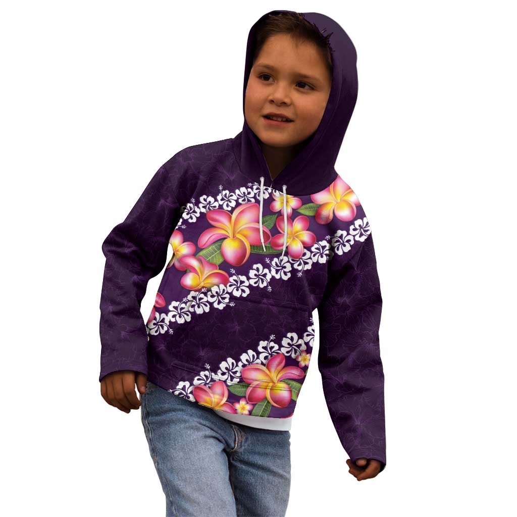 Purple Polynesia Kid Hoodie Plumeria With Hibiscus Pattern Tropical Vibes LT14 - Polynesian Pride