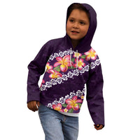 Purple Polynesia Kid Hoodie Plumeria With Hibiscus Pattern Tropical Vibes LT14 - Polynesian Pride
