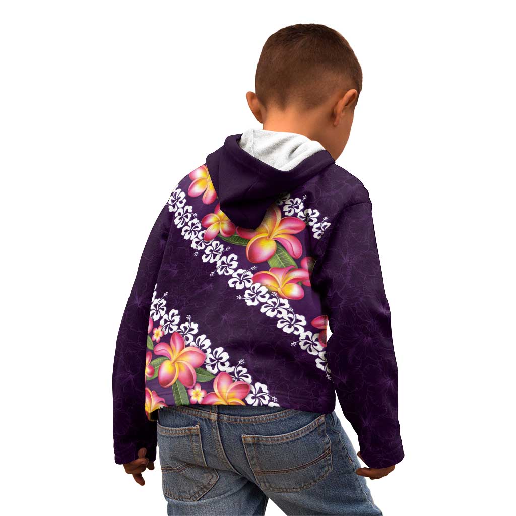 Purple Polynesia Kid Hoodie Plumeria With Hibiscus Pattern Tropical Vibes LT14 - Polynesian Pride