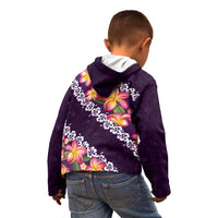 Purple Polynesia Kid Hoodie Plumeria With Hibiscus Pattern Tropical Vibes LT14 - Polynesian Pride