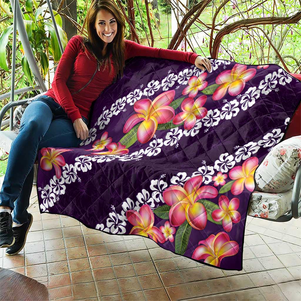 Purple Polynesia Quilt Plumeria With Hibiscus Pattern Tropical Vibes LT14 - Polynesian Pride