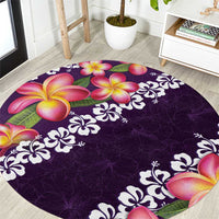 Purple Polynesia Round Carpet Plumeria With Hibiscus Pattern Tropical Vibes LT14 Purple - Polynesian Pride