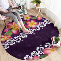 Purple Polynesia Round Carpet Plumeria With Hibiscus Pattern Tropical Vibes LT14 - Polynesian Pride