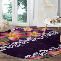 Purple Polynesia Round Carpet Plumeria With Hibiscus Pattern Tropical Vibes LT14 - Polynesian Pride