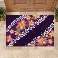 Purple Polynesia Rubber Doormat Plumeria With Hibiscus Pattern Tropical Vibes LT14 Purple - Polynesian Pride