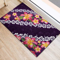 Purple Polynesia Rubber Doormat Plumeria With Hibiscus Pattern Tropical Vibes LT14 - Polynesian Pride
