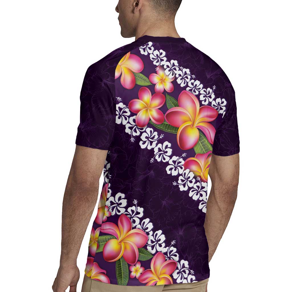 Purple Polynesia Rugby Jersey Plumeria With Hibiscus Pattern Tropical Vibes