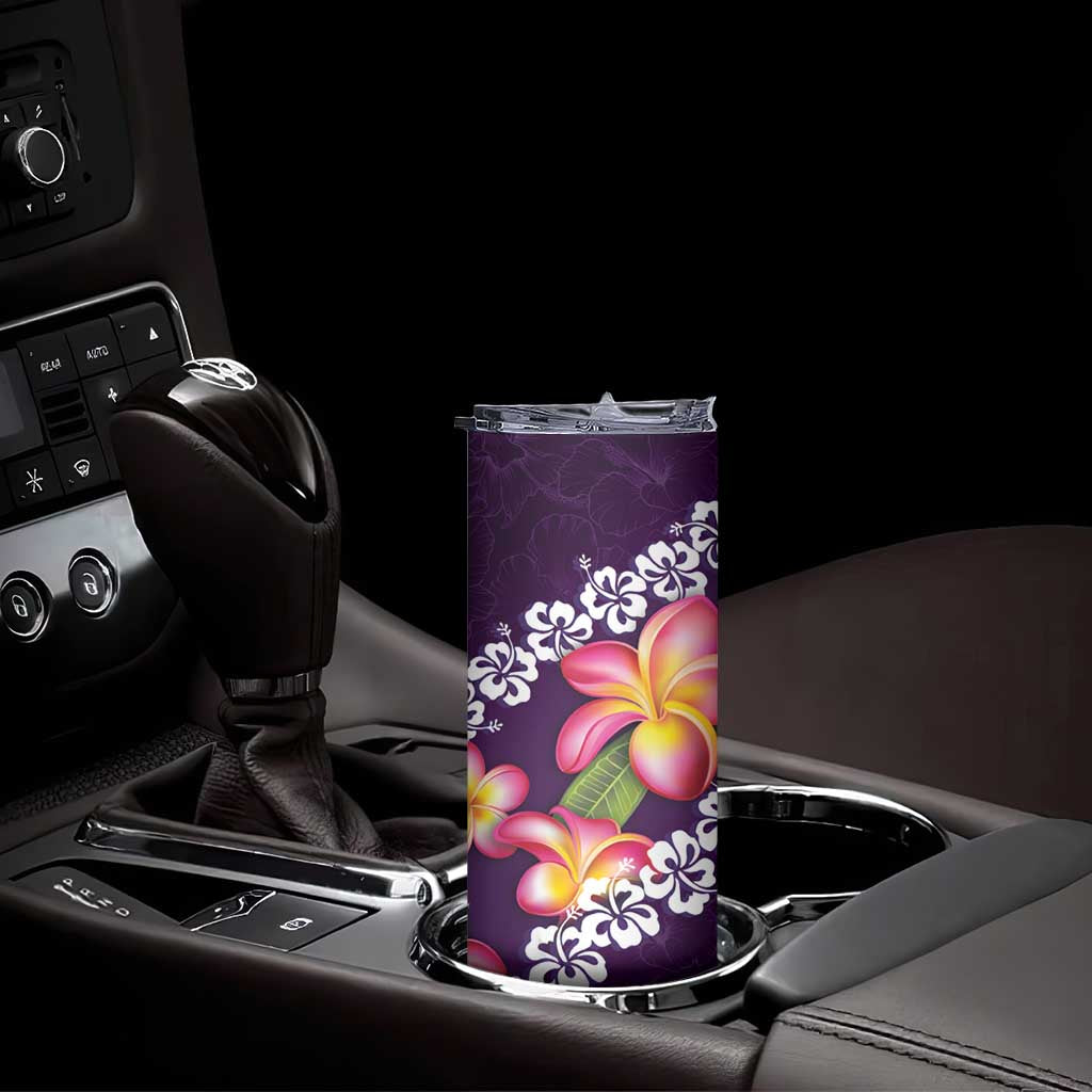 Purple Polynesia Skinny Tumbler Plumeria With Hibiscus Pattern Tropical Vibes