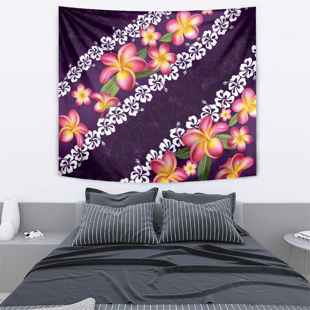 Purple Polynesia Tapestry Plumeria With Hibiscus Pattern Tropical Vibes