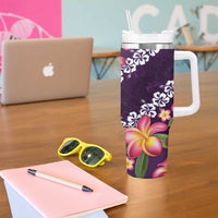Purple Polynesia Tumbler With Handle Plumeria With Hibiscus Pattern Tropical Vibes LT14 - Polynesian Pride