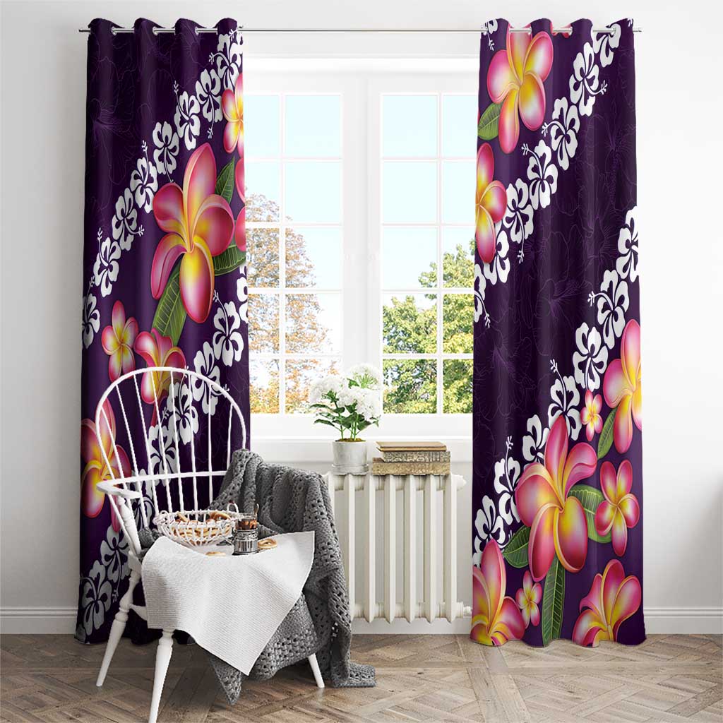 Purple Polynesia Window Curtain Plumeria With Hibiscus Pattern Tropical Vibes
