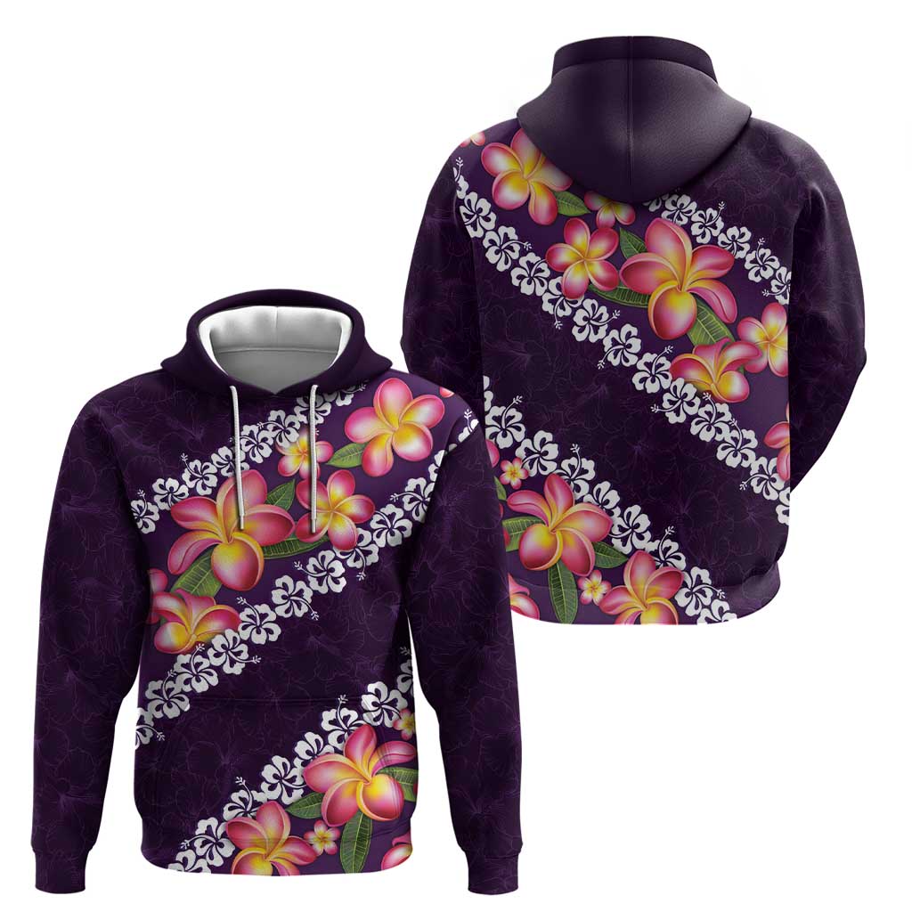 Purple Polynesia Zip Hoodie Plumeria With Hibiscus Pattern Tropical Vibes