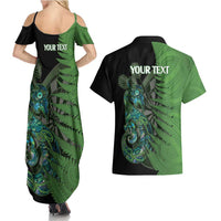 Personalised New Zealand Darts Couples Matching Summer Maxi Dress and Hawaiian Shirt Aotearoa Maori Fern Mix Manaia Tattoo