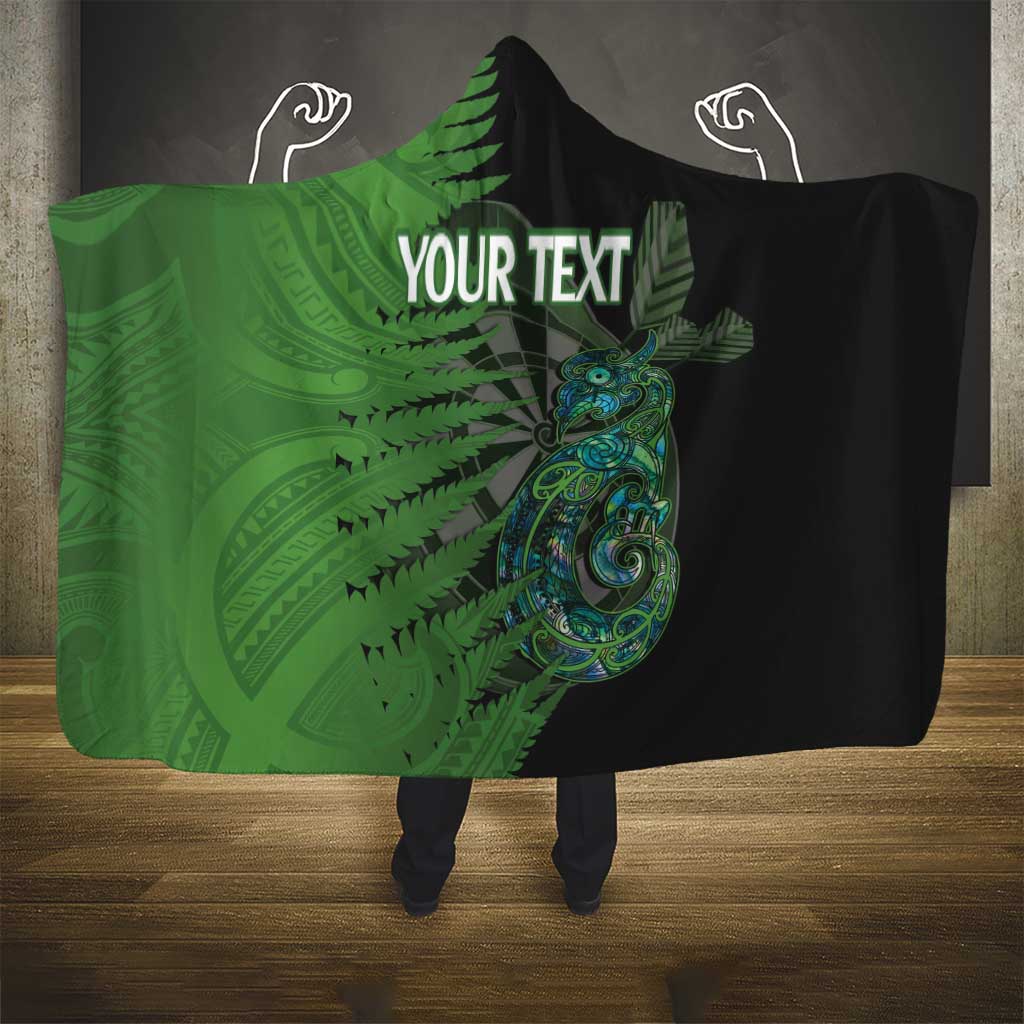 Personalised New Zealand Darts Hooded Blanket Aotearoa Maori Fern Mix Manaia Tattoo