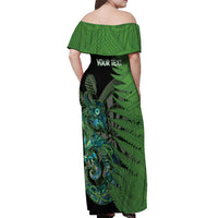 Personalised New Zealand Darts Off Shoulder Maxi Dress Aotearoa Maori Fern Mix Manaia Tattoo