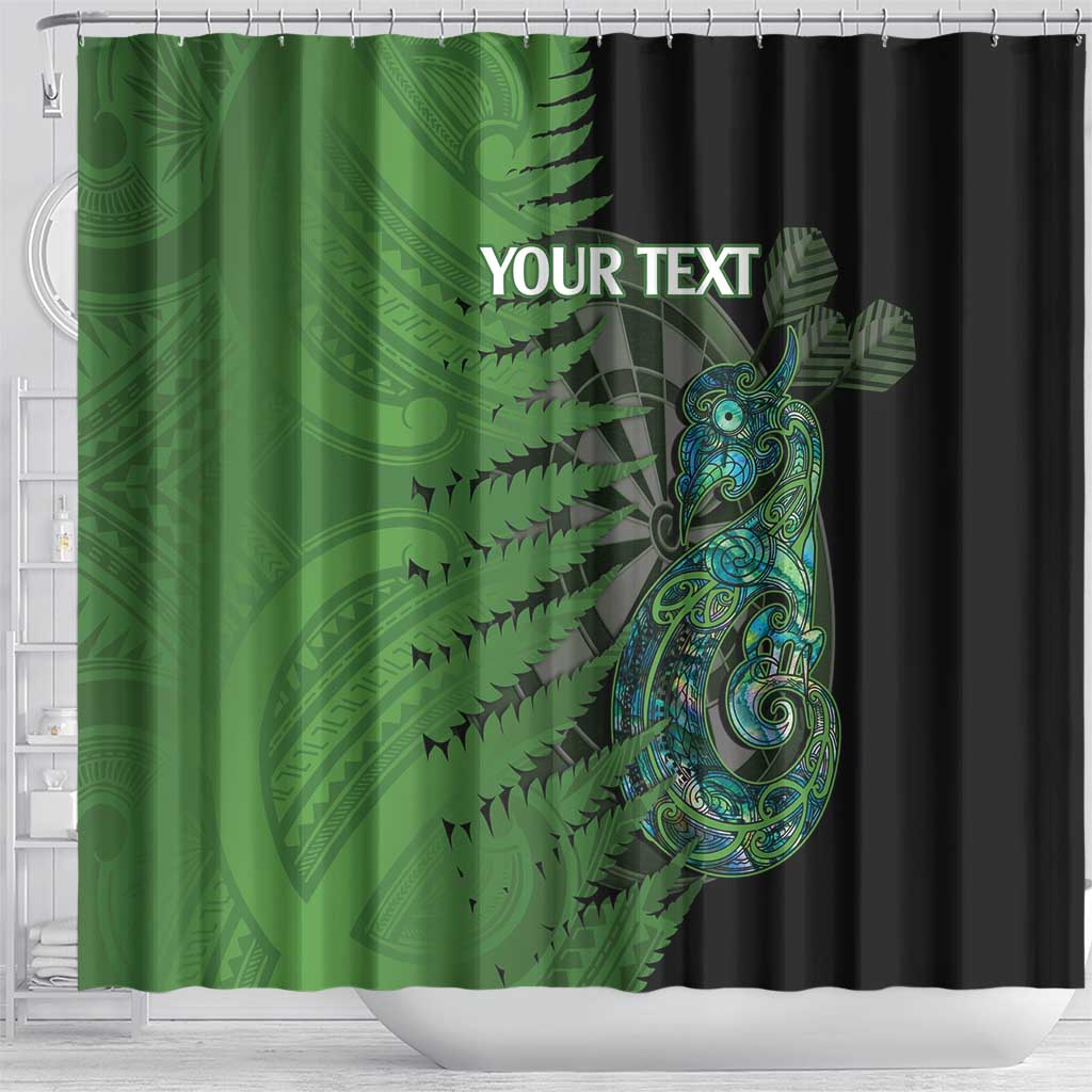 Personalised New Zealand Darts Shower Curtain Aotearoa Maori Fern Mix Manaia Tattoo