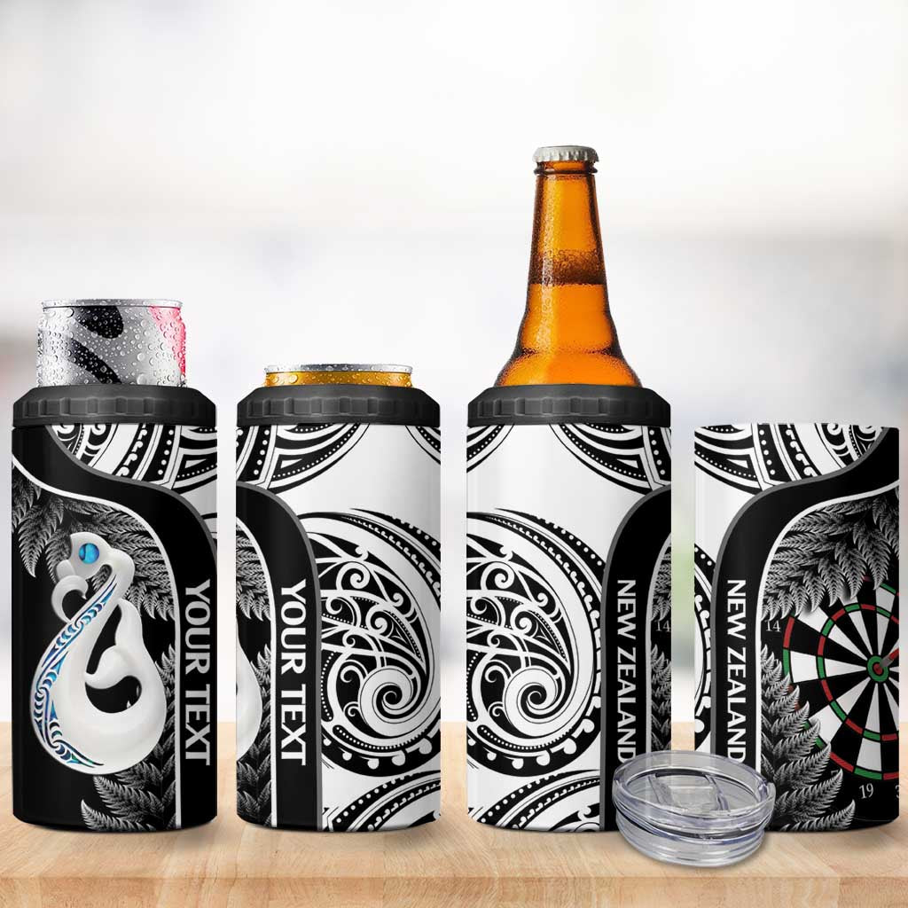 Personalised New Zealand Darts 4 in 1 Can Cooler Tumbler Aotearoa Fern Mix Paua Shell Manaia - Black