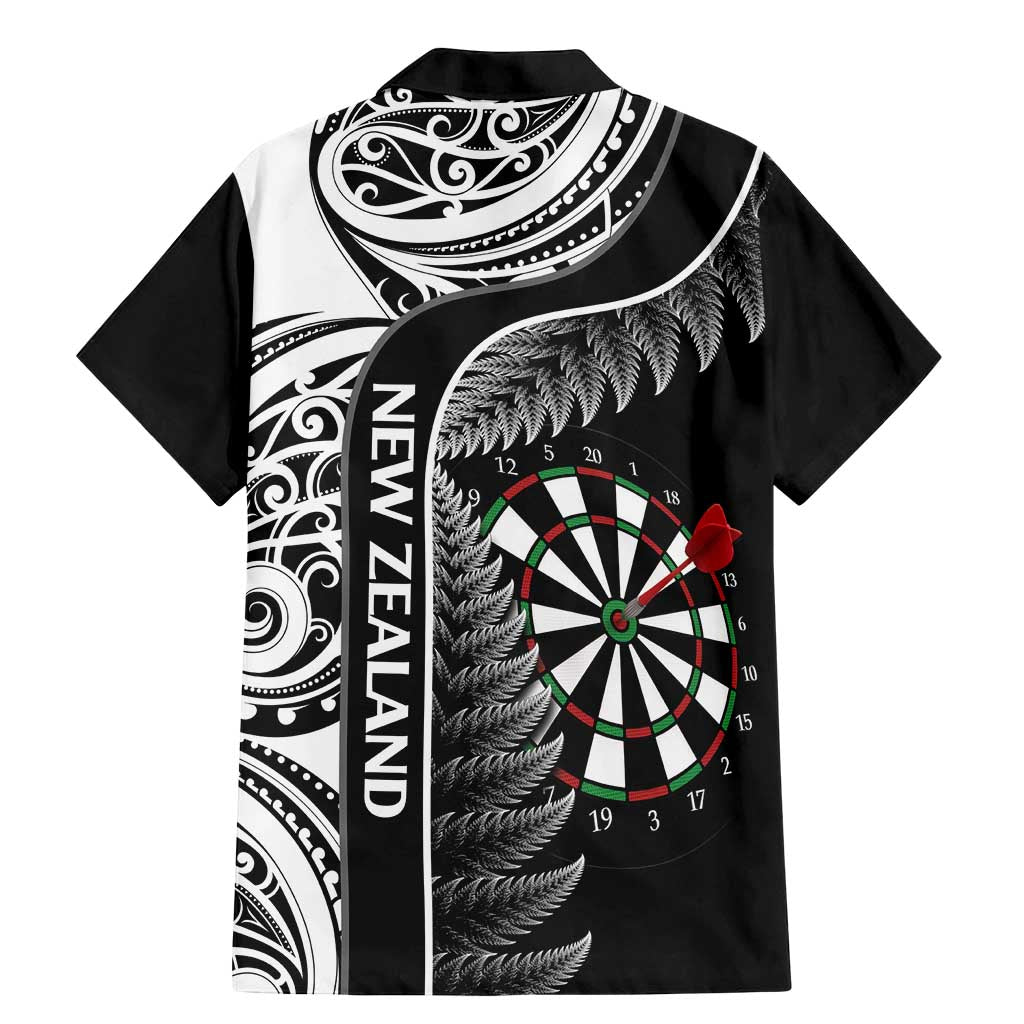 Personalised New Zealand Darts Family Matching Mermaid Dress and Hawaiian Shirt Aotearoa Fern Mix Paua Shell Manaia - Black