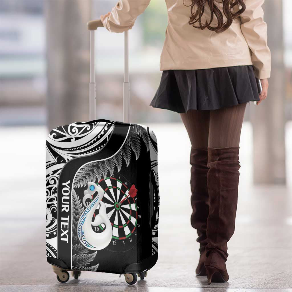 Personalised New Zealand Darts Luggage Cover Aotearoa Fern Mix Paua Shell Manaia - Black