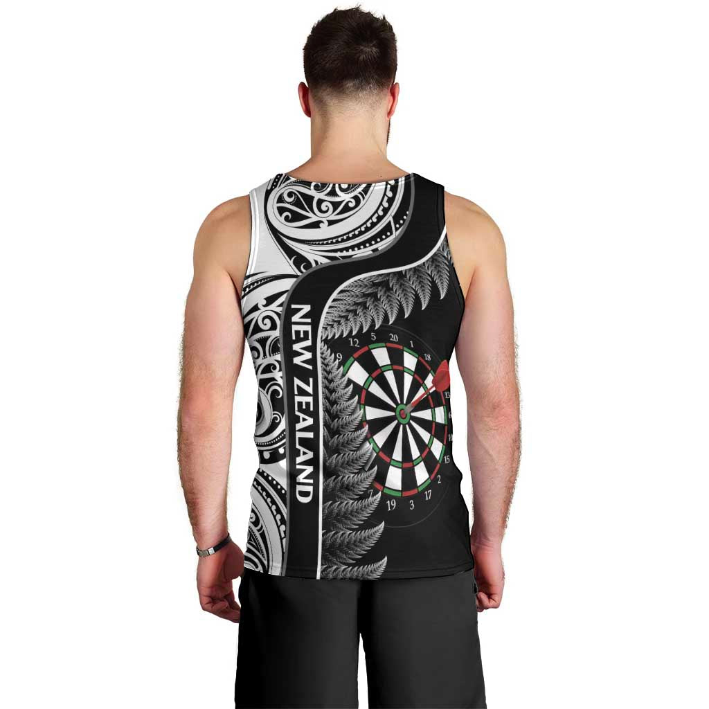 Personalised New Zealand Darts Men Tank Top Aotearoa Fern Mix Paua Shell Manaia - Black
