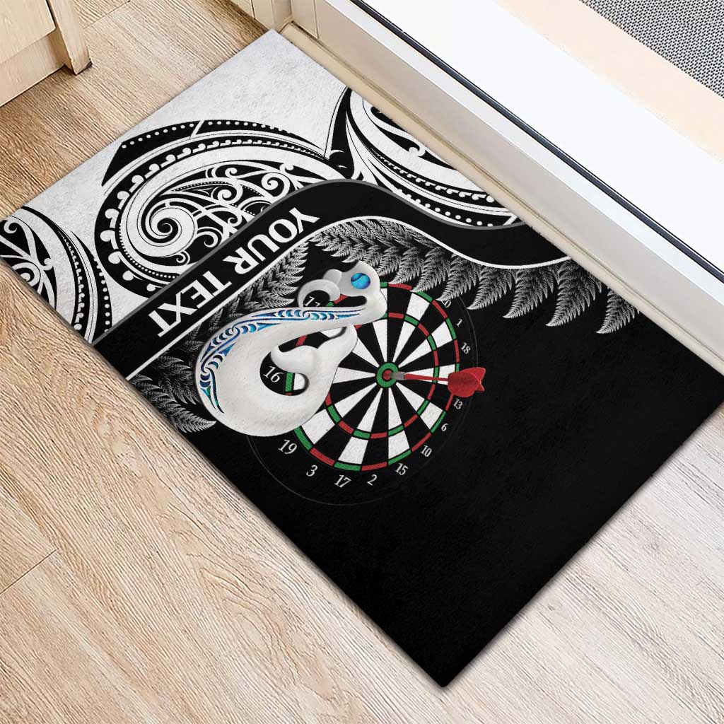 Personalised New Zealand Darts Rubber Doormat Aotearoa Fern Mix Paua Shell Manaia - Black