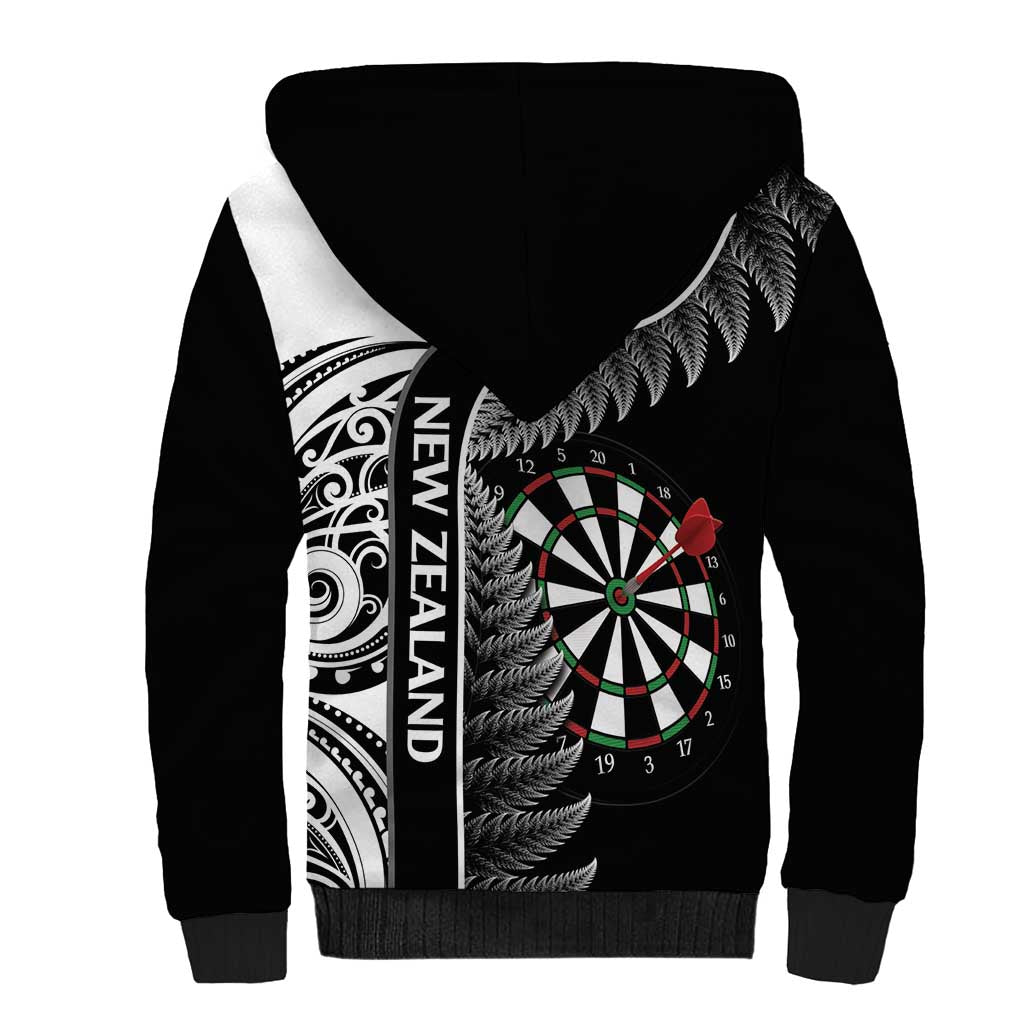 Personalised New Zealand Darts Sherpa Hoodie Aotearoa Fern Mix Paua Shell Manaia - Black