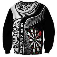 Personalised New Zealand Darts Sweatshirt Aotearoa Fern Mix Paua Shell Manaia - Black