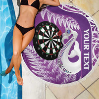 Personalised New Zealand Darts Beach Blanket Aotearoa Fern Mix Paua Shell Manaia - Purple