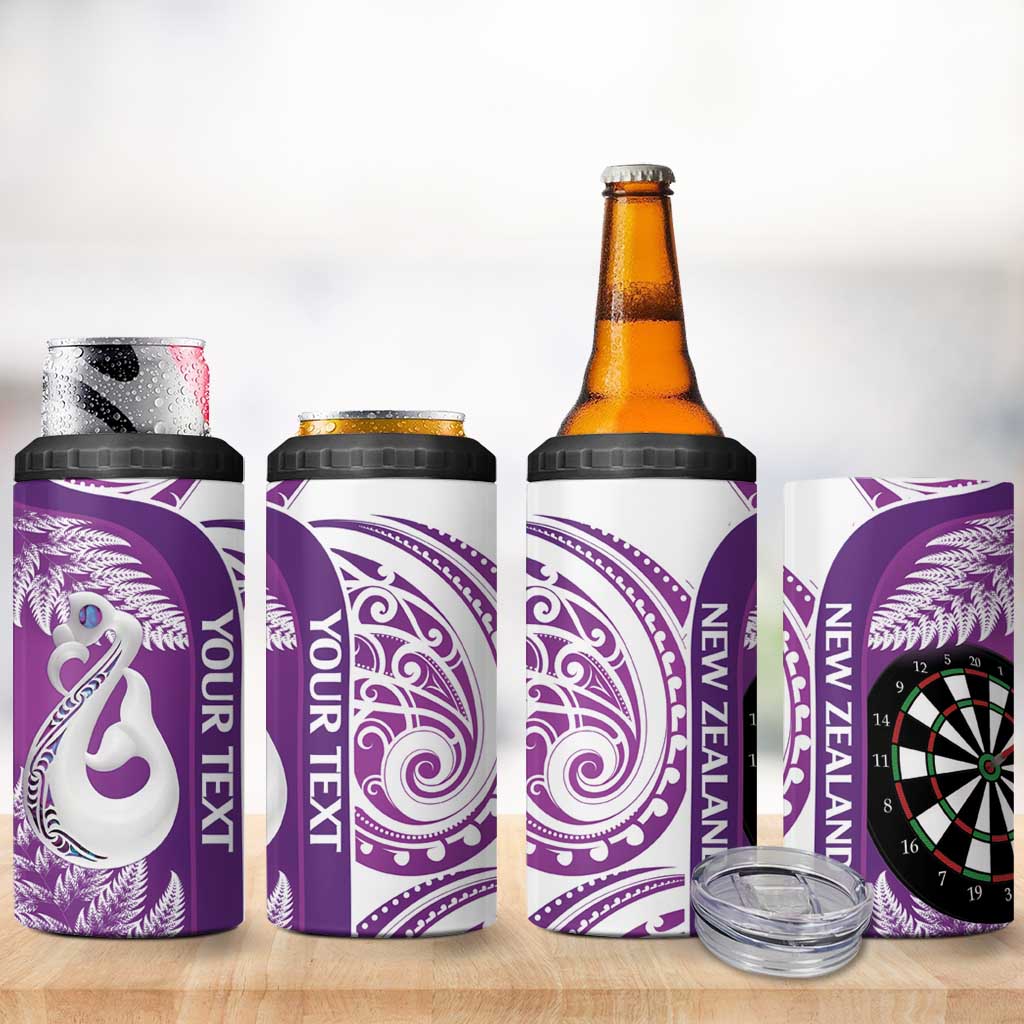 Personalised New Zealand Darts 4 in 1 Can Cooler Tumbler Aotearoa Fern Mix Paua Shell Manaia - Purple