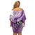 Personalised New Zealand Darts Family Matching Off Shoulder Short Dress and Hawaiian Shirt Aotearoa Fern Mix Paua Shell Manaia - Purple