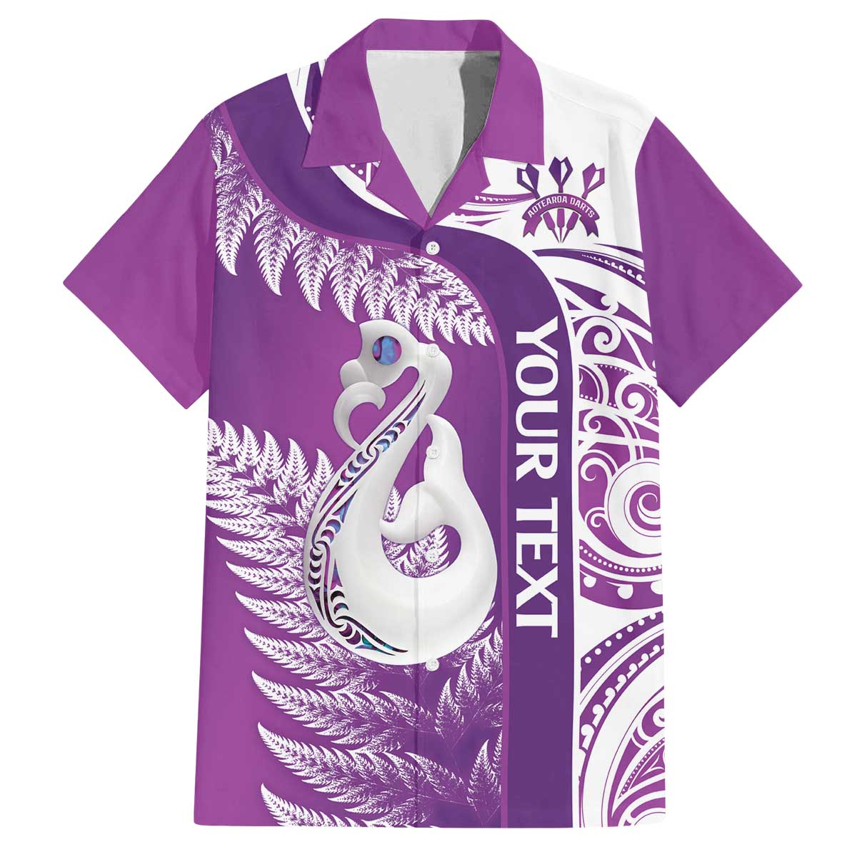 Personalised New Zealand Darts Family Matching Puletasi and Hawaiian Shirt Aotearoa Fern Mix Paua Shell Manaia - Purple