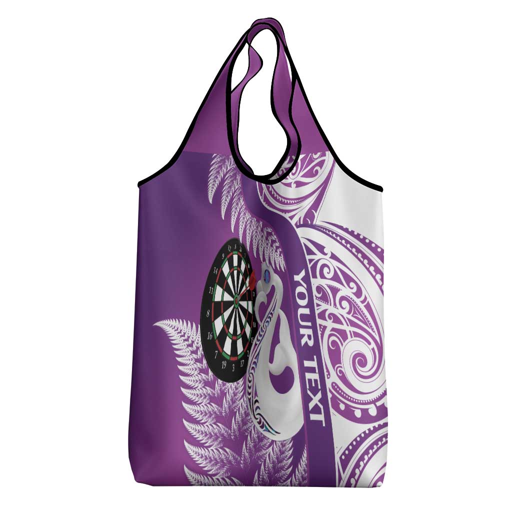 Personalised New Zealand Darts Grocery Bag Aotearoa Fern Mix Paua Shell Manaia - Purple