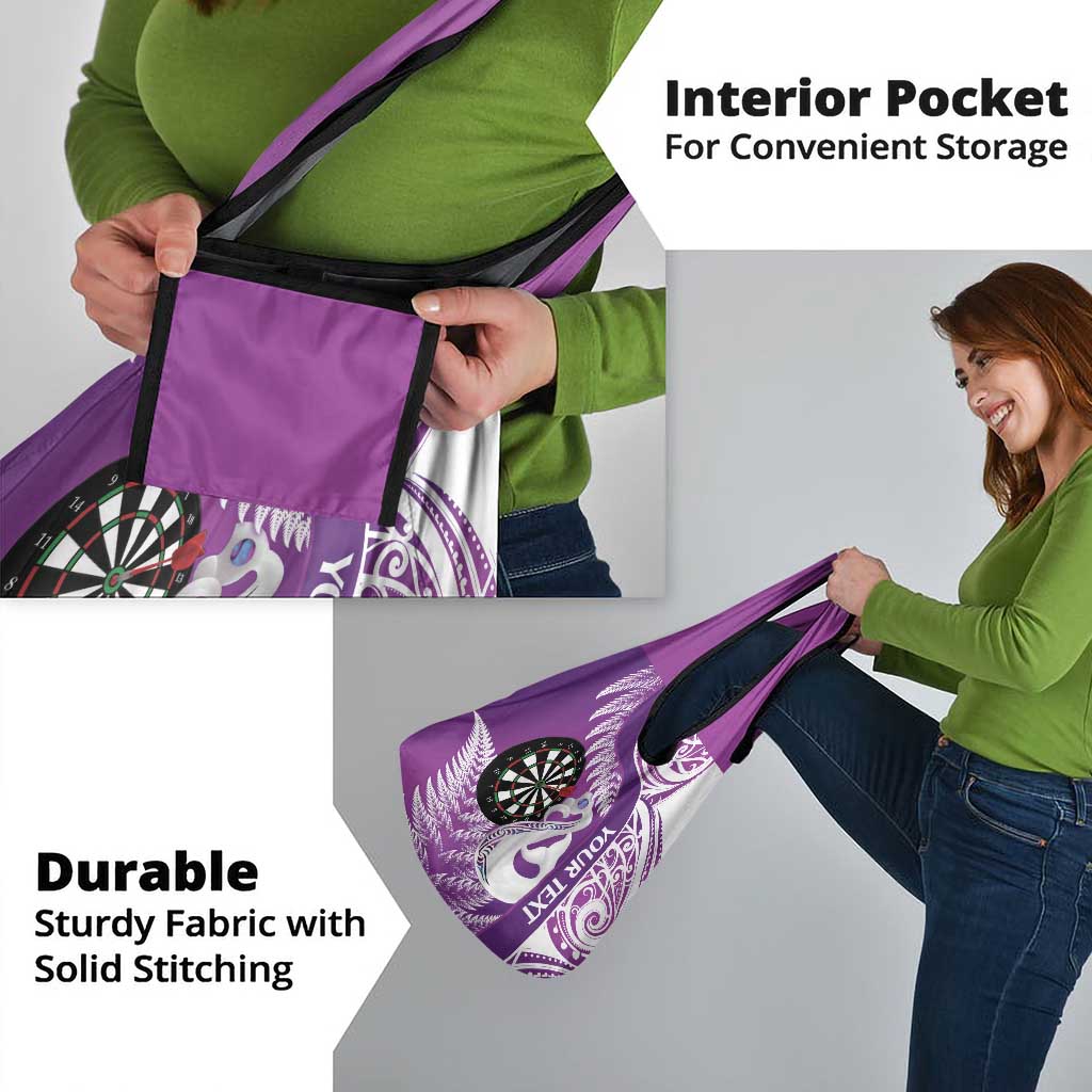 Personalised New Zealand Darts Grocery Bag Aotearoa Fern Mix Paua Shell Manaia - Purple