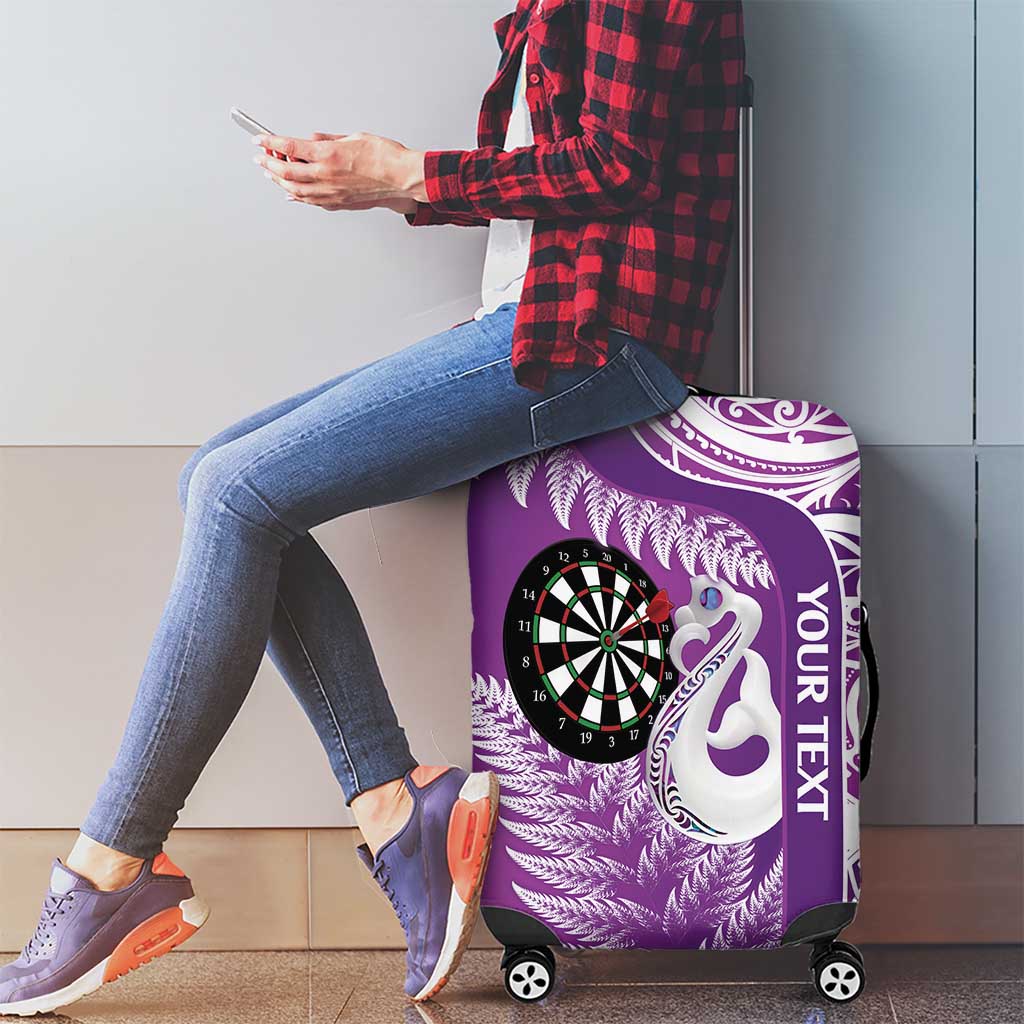 Personalised New Zealand Darts Luggage Cover Aotearoa Fern Mix Paua Shell Manaia - Purple