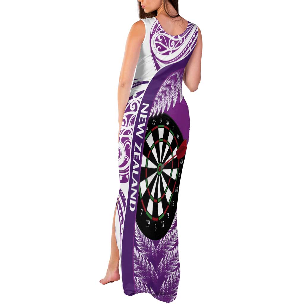 Personalised New Zealand Darts Tank Maxi Dress Aotearoa Fern Mix Paua Shell Manaia - Purple